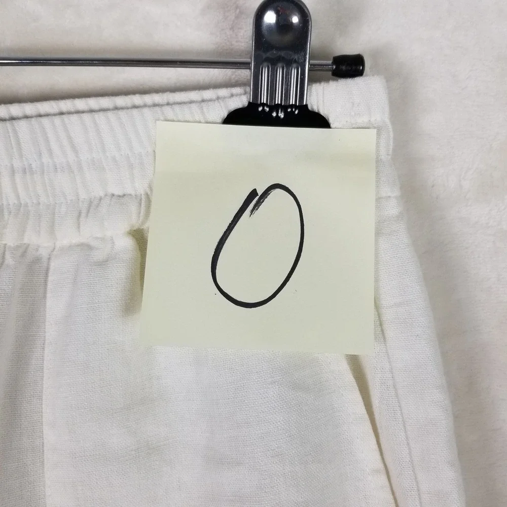 Zara Linen Blend Pants Womens XS White Elastic Waist Tie Hem Casual Trousers
